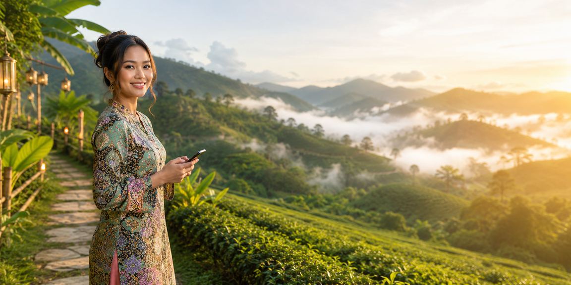 Pemandangan Genting Highlands dengan rekaan batik yang meriah